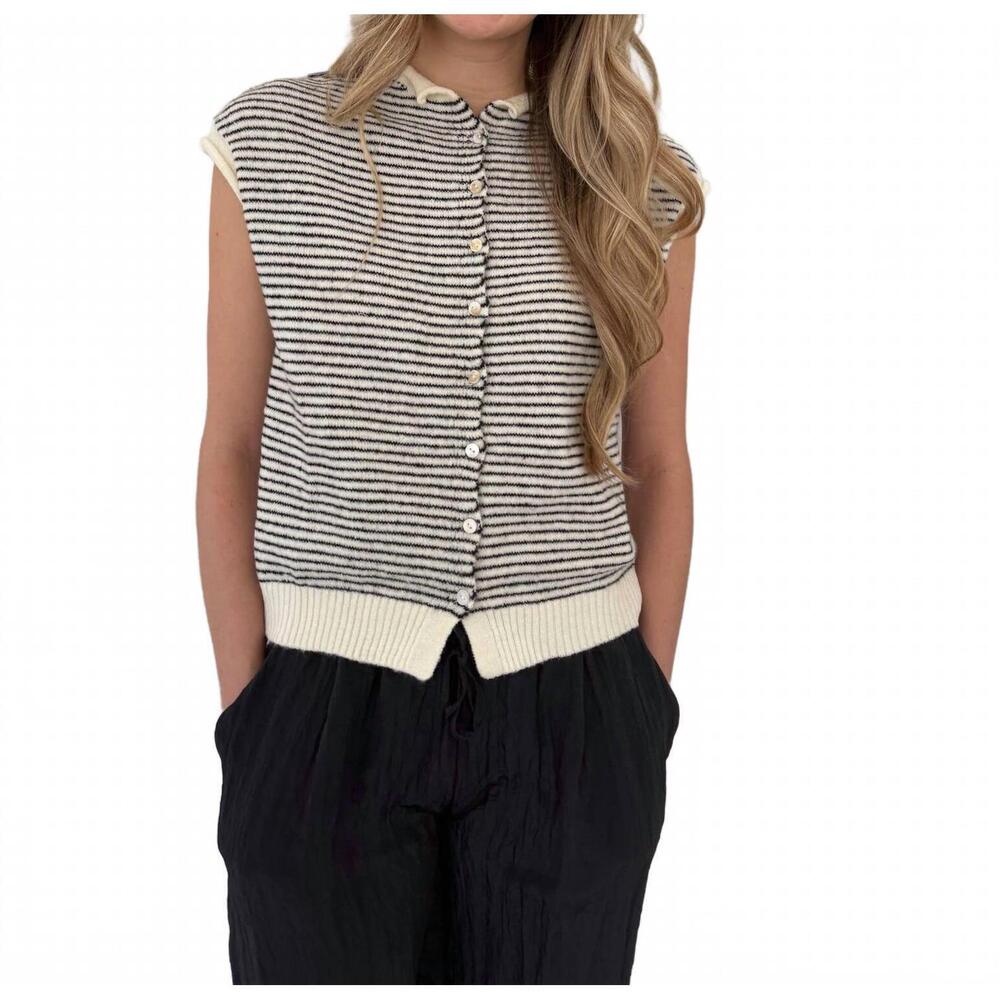 NEW THINGS BETWEEN sadie striped knit button top in black